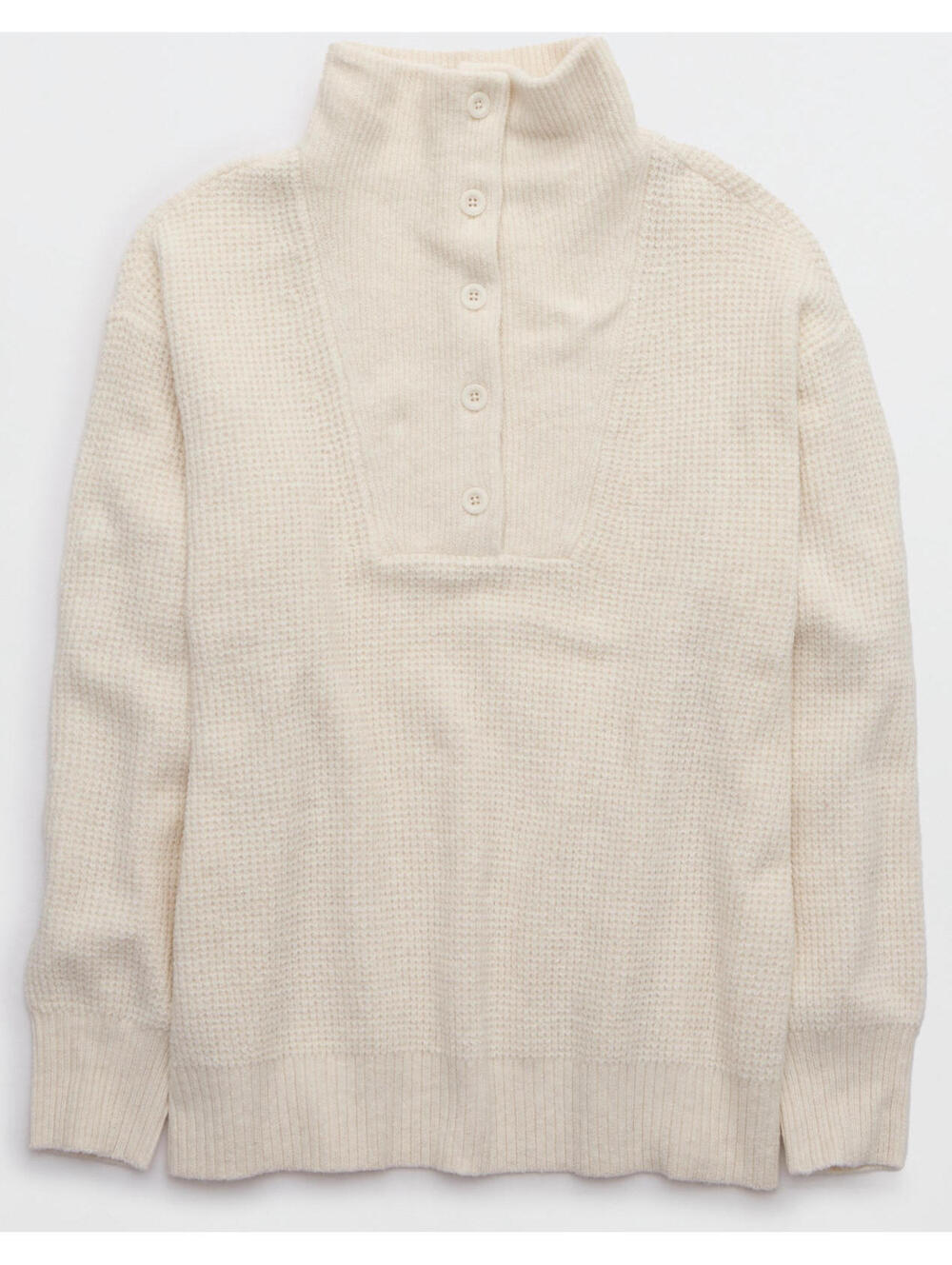 Aerie Cozy Up Oversized Waffle Knit Button Sweater Beige XXL - Picture 2 of 9